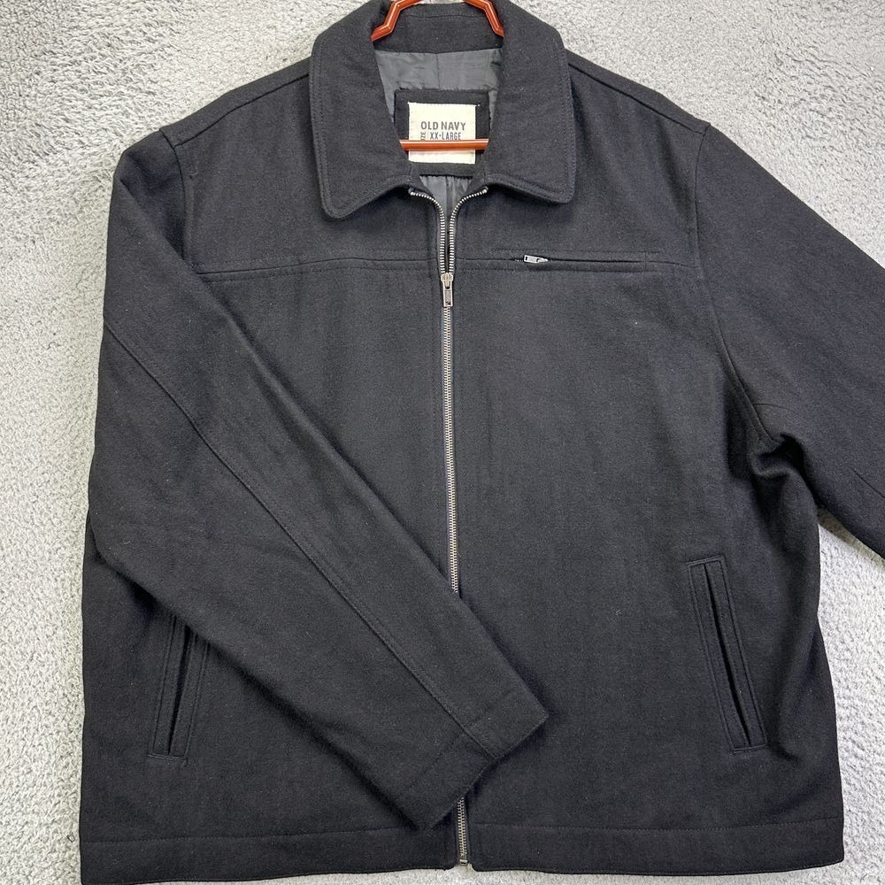 Old‎ Navy Full Zip Jacket Mens 2XL Black Wool Nylon Blend Long Sleeve Collared
